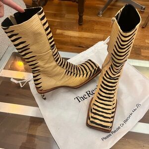 Miista Beige and Black Heeled Boots